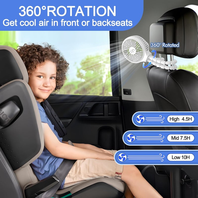 WEGA Stroller Fan Rechargeable Portable Battery Operated Car Seat Baby Fan,3 Speeds Clip on USB Personal Fan for Crib Treadmill HomeOffice and Travel (White) - Image 5